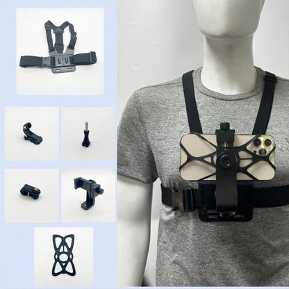 Adjustable Chest Mount Phone Holder Harness, Action Camera- Black Soft Pouch Design, Suitable For Cycling, Kayaking, Fishing, Skateboarding POV/VLOG Recording, Adventure Gear