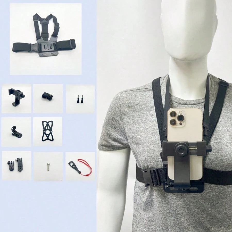 Adjustable Chest Mount Phone Holder Harness, Action Camera- Black Soft Pouch Design, Suitable For Cycling, Kayaking, Fishing, Skateboarding POV/VLOG Recording, Adventure Gear