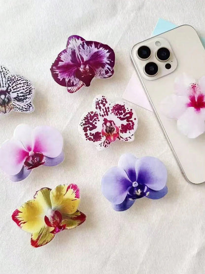 Adjustable Flower Element Push-Pull Phone Bracket 1pc Spring/Summer Artificial Flower Magnetic Air Cushion Phone Holder, Elegant Orchid Design, Magsafe Style, Suitable For Desk, Dorm, Spring Gift