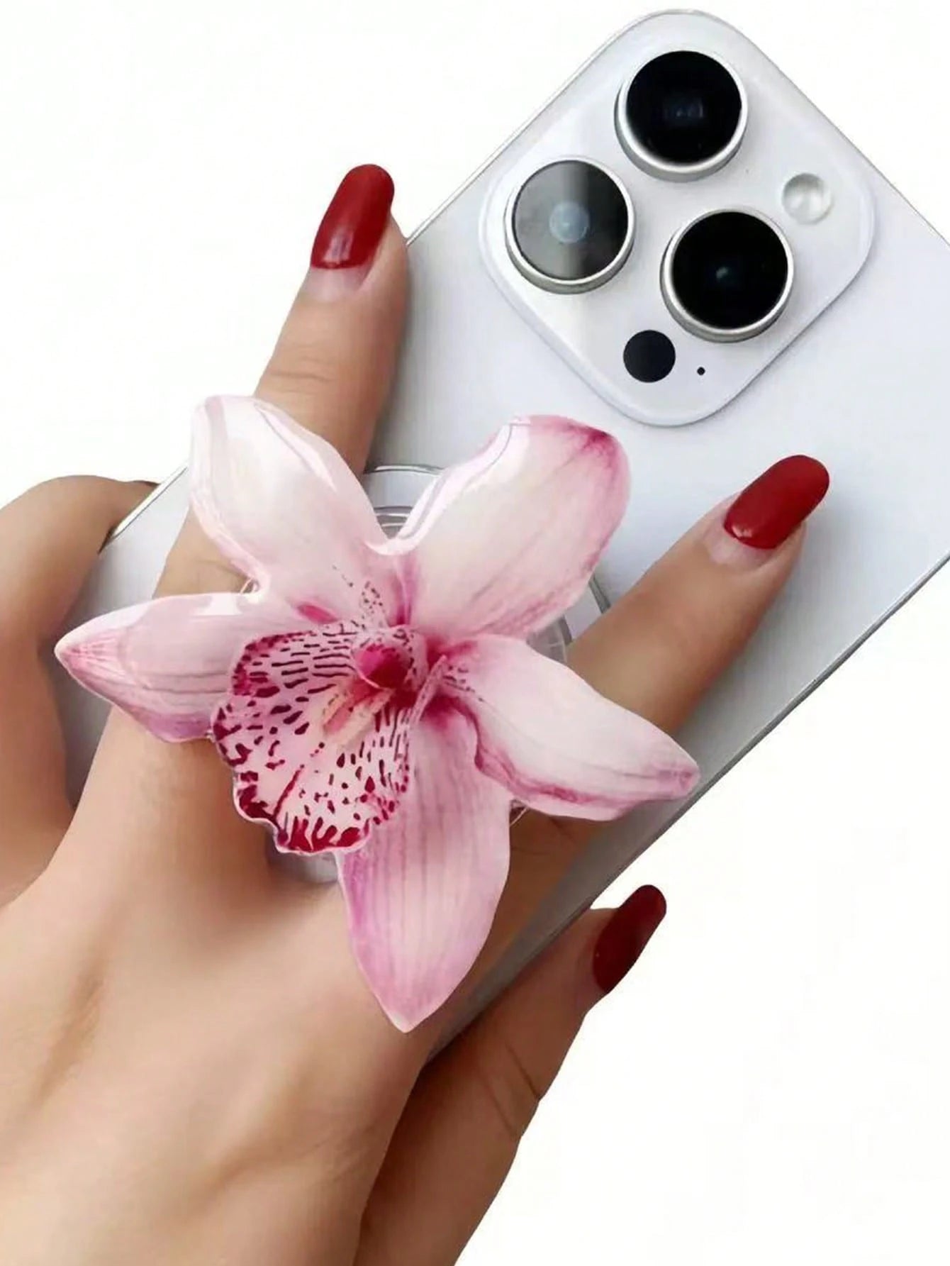 Adjustable Flower Element Push-Pull Phone Bracket 1pc Spring/Summer Artificial Flower Magnetic Air Cushion Phone Holder, Elegant Orchid Design, Magsafe Style, Suitable For Desk, Dorm, Spring Gift