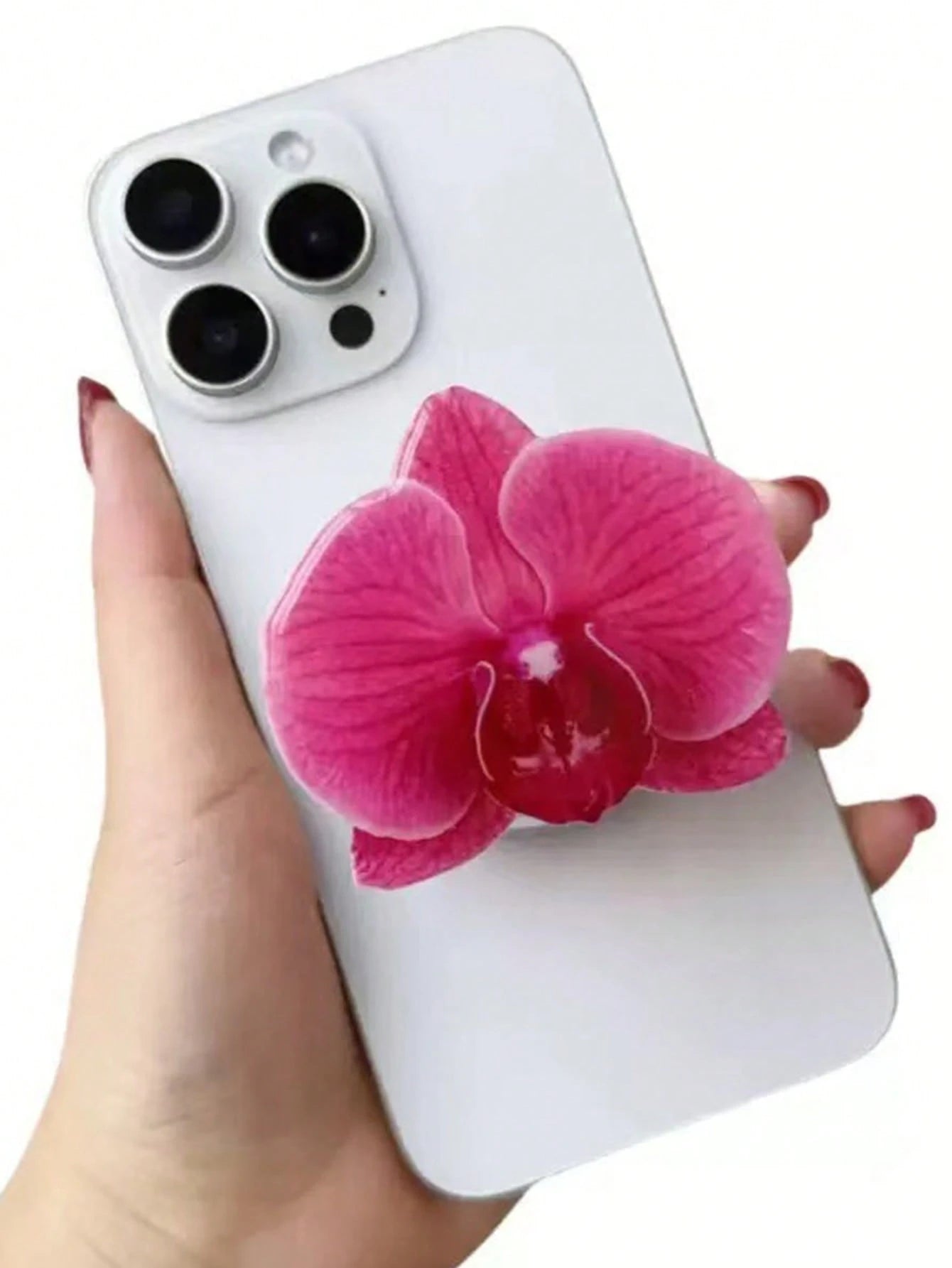Adjustable Flower Element Push-Pull Phone Bracket 1pc Spring/Summer Artificial Flower Magnetic Air Cushion Phone Holder, Elegant Orchid Design, Magsafe Style, Suitable For Desk, Dorm, Spring Gift