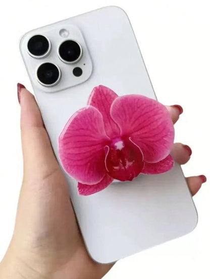 Adjustable Flower Element Push-Pull Phone Bracket 1pc Spring/Summer Artificial Flower Magnetic Air Cushion Phone Holder, Elegant Orchid Design, Magsafe Style, Suitable For Desk, Dorm, Spring Gift