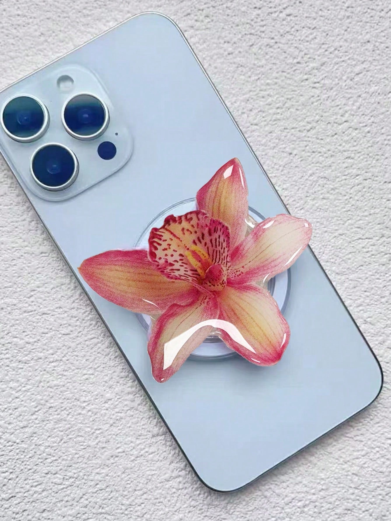Adjustable Flower Element Push-Pull Phone Bracket 1pc Spring/Summer Artificial Flower Magnetic Air Cushion Phone Holder, Elegant Orchid Design, Magsafe Style, Suitable For Desk, Dorm, Spring Gift