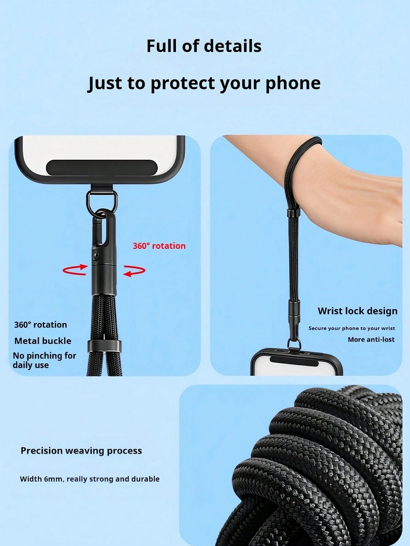 Adjustable Wrist Strap Phone Lanyard, 360° Tangle-Free Universal Phone Lanyard, 2026 New Model With Reinforced Fabric Clip Anti-Lost Anti-Drop Self-Locking Cord, Suitable For Outdoor Hiking Travel Spo
