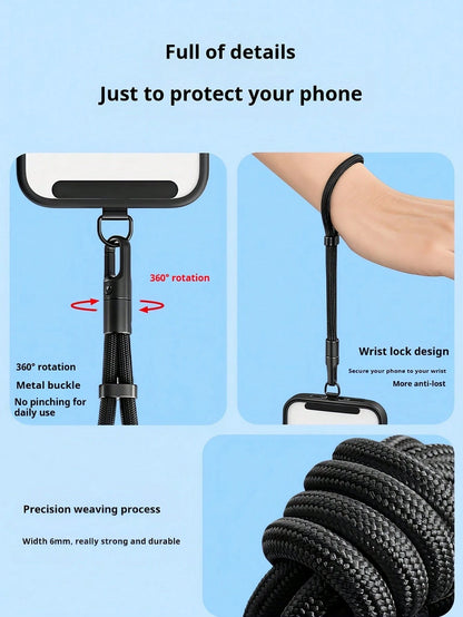 Adjustable Wrist Strap Phone Lanyard, 360° Tangle-Free Universal Phone Lanyard, 2026 New Model With Reinforced Fabric Clip Anti-Lost Anti-Drop Self-Locking Cord, Suitable For Outdoor Hiking Travel Spo