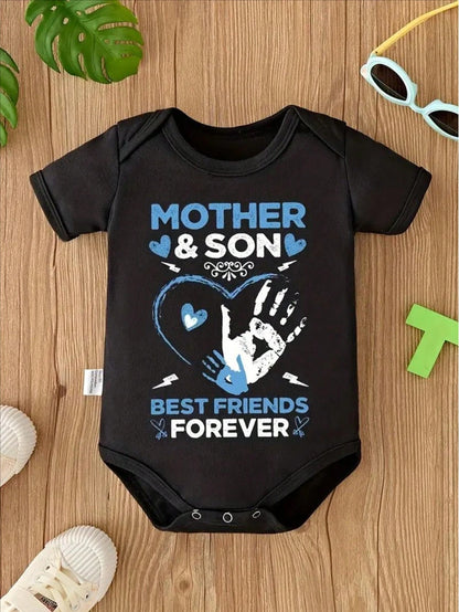 [Adorable Romper] Adorable Summer Romper For Newborns| Soft Cotton, Short Sleeve, Round Neck- Perfect Gift, Perfect For Outdoor, Mother & Son Best Friends Forever Bodysuit