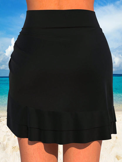 AguaCube Women's Stretchy Nylon-Elastane Swim Skirt- Solid Color, High Waist, Ruched Design With Side Tie Detail, Machine Washable