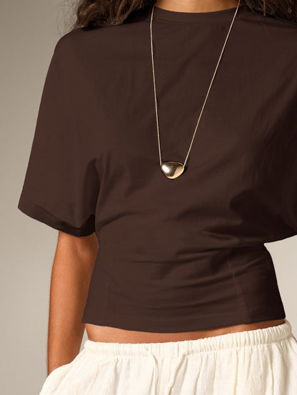 AiiRZ Ruched Cinched Crop T-Shirt With Short Sleeves Round Neck Casual Summer Everyday Top
