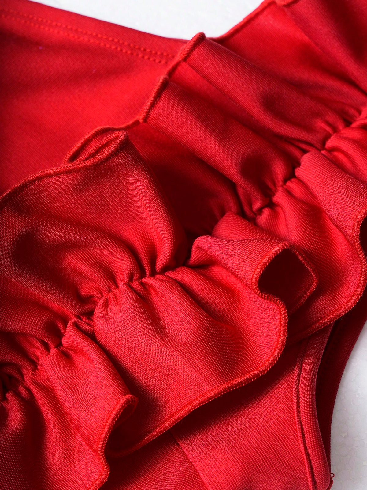 AIJ Women's Solid Color Asymmetric Shoulder Ruffle Pleated Design Sleeveless Elegant Charming Slit Dress Summer Red