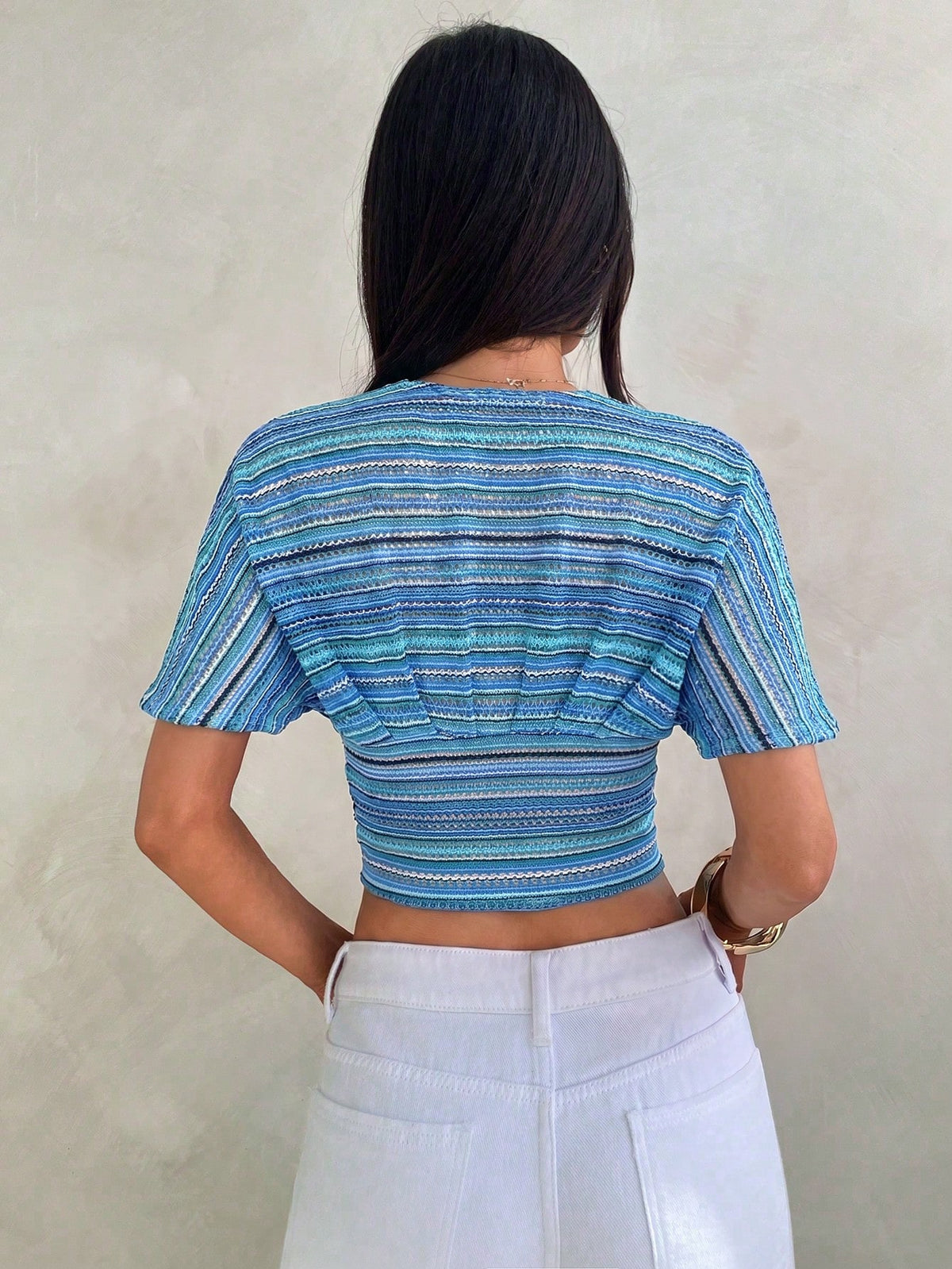 Aloruh Apricot Deep V-Neck Gathered Short Sleeve Loose Top Tight Bottom Women's T-Shirt