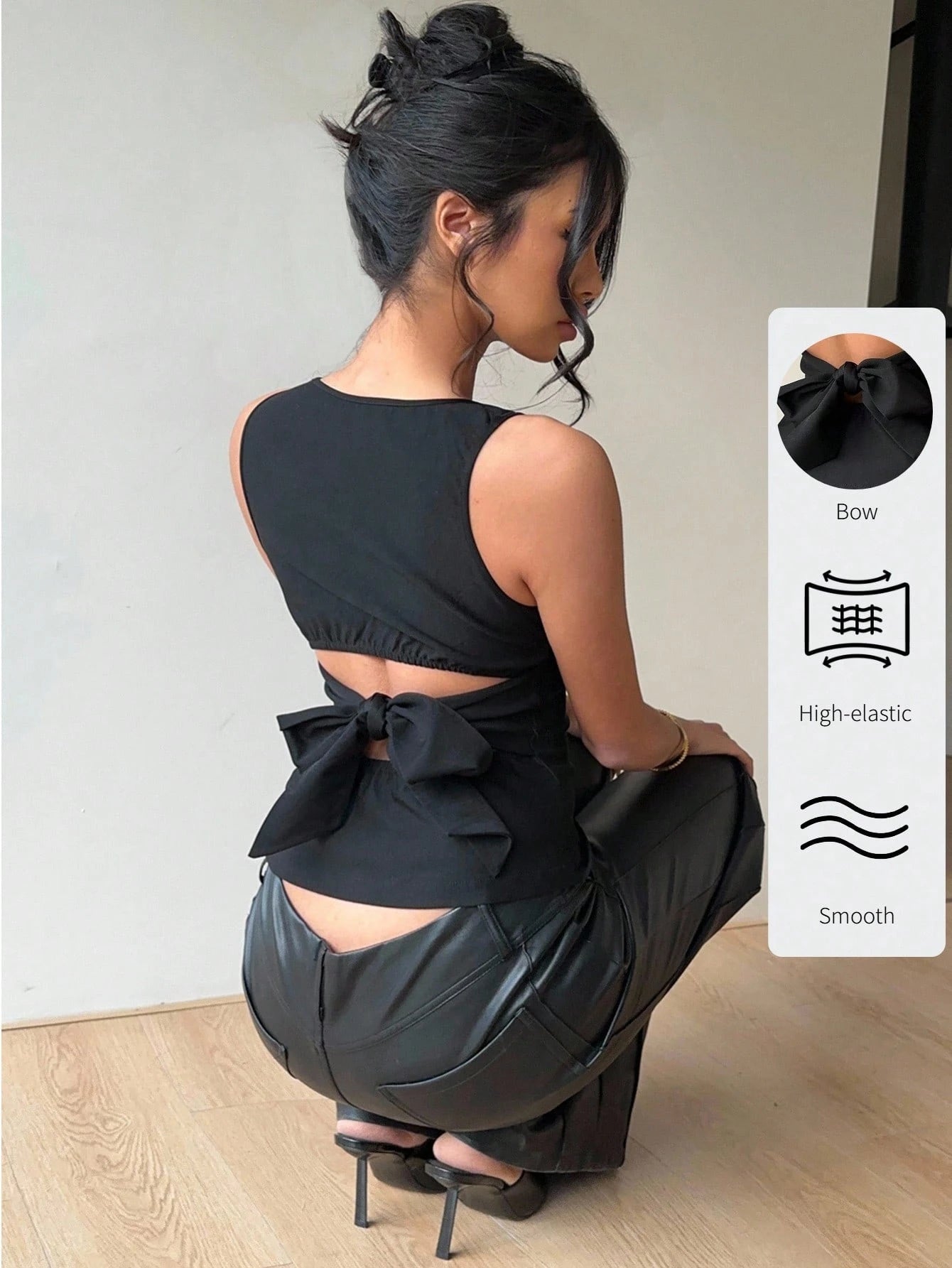 Aloruh Women's Backless Bow Tie Round Neck Sleeveless Blouse, Suitable For Commuting And Daily Wear, Checkered Top, Gingham Back Top,Summer