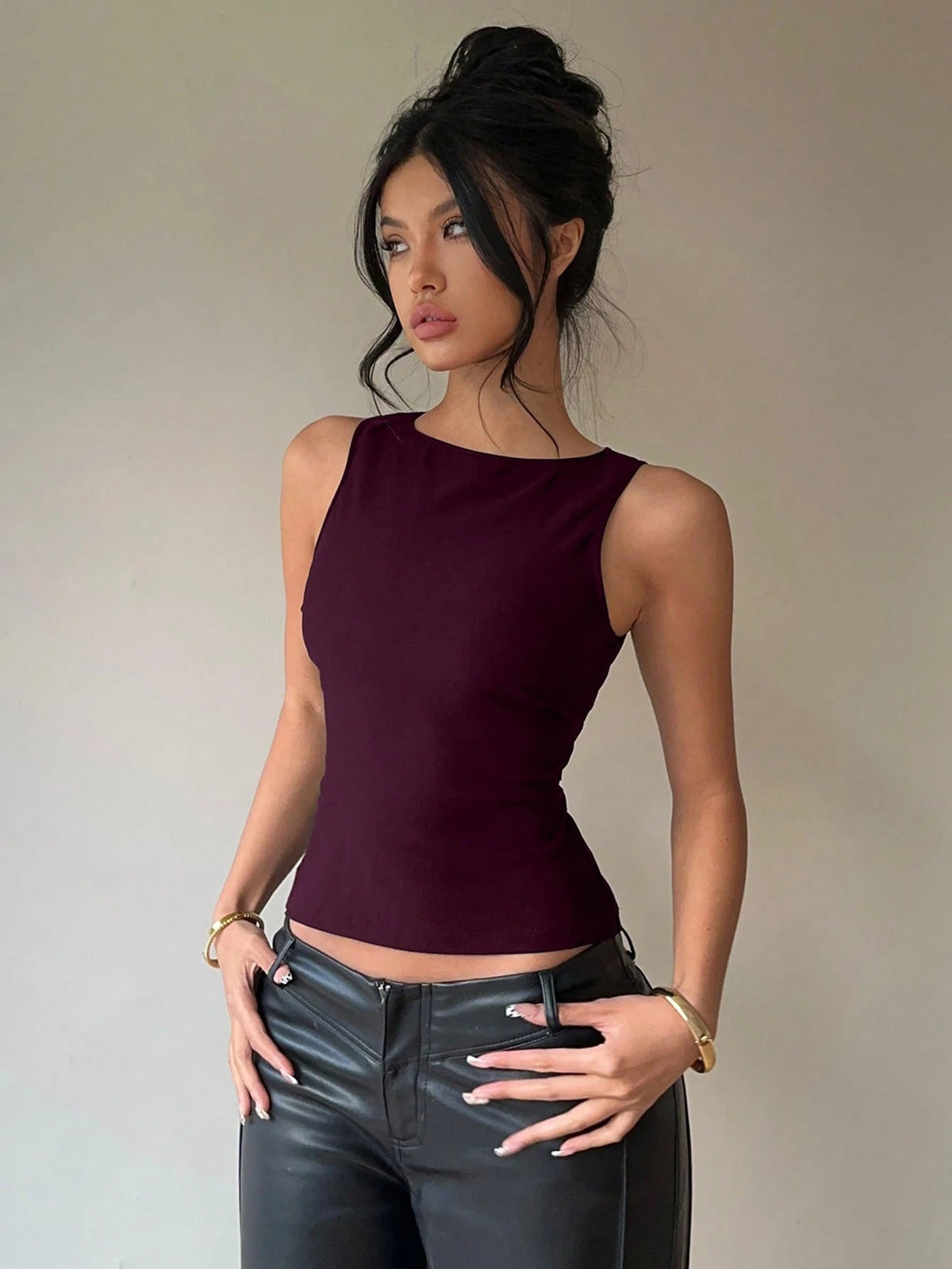 Aloruh Women's Commute & Casual Backless Bow Tie Round Neck Sleeveless Blouse,,For Daily,Office,Outgoing