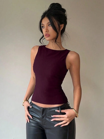 Aloruh Women's Commute & Casual Backless Bow Tie Round Neck Sleeveless Blouse,,For Daily,Office,Outgoing