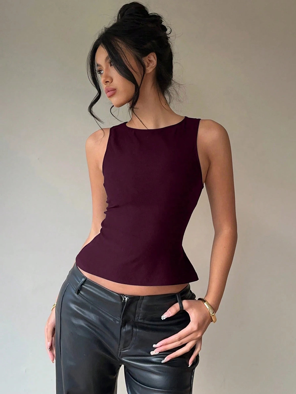 Aloruh Women's Commute & Casual Backless Bow Tie Round Neck Sleeveless Blouse,,For Daily,Office,Outgoing