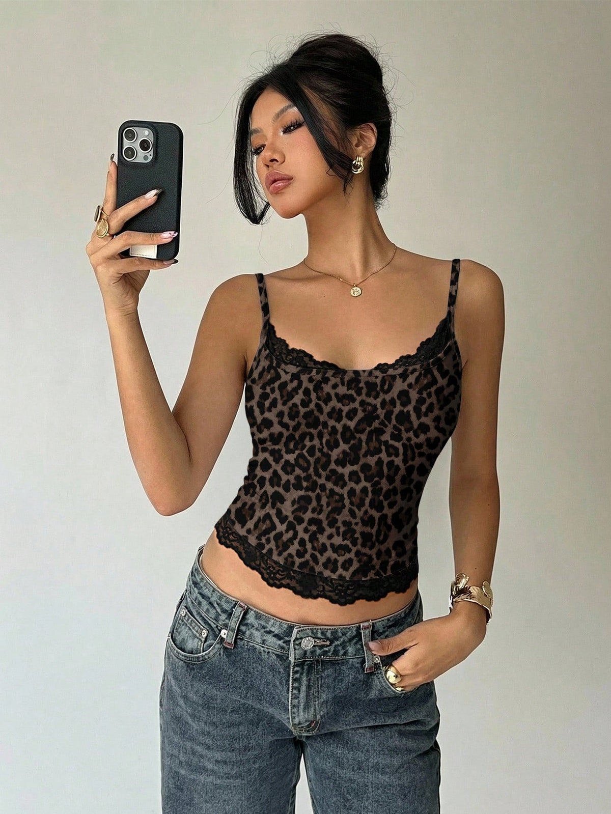 Aloruh Women's Sexy Elegant Y2K Leopard Print Lace Patchwork Camisole, Sexy Leopard Print Camisole, Casual Leopard Print Camisole,Summer Top