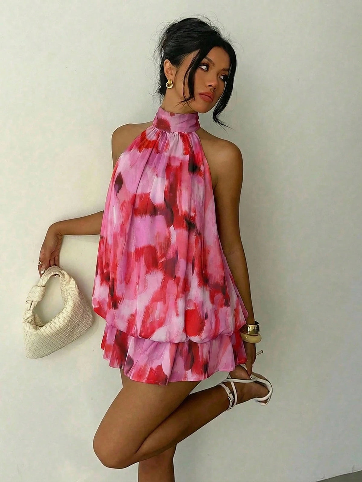 Aloruh Women's Summer Vacation Orange Halter Backless Mini Dress Holiday Holiday Vacation Boho Tropical,Summer Dresses For Women Vacation Beach