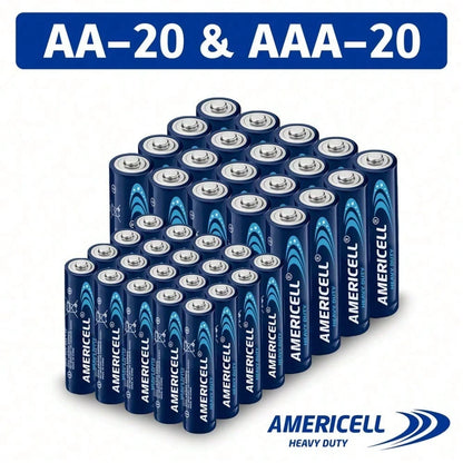 AMERICELL 40 Pcs AA & AAA Combo Pack Batteries,AMERICELL 1.5V Carbon Battery, Suitable For Keyboards, Clocks, Remote Controls, Toys, Flashlights, Razors, Alarm Clocks, Disposable Battery, Non-Recharg