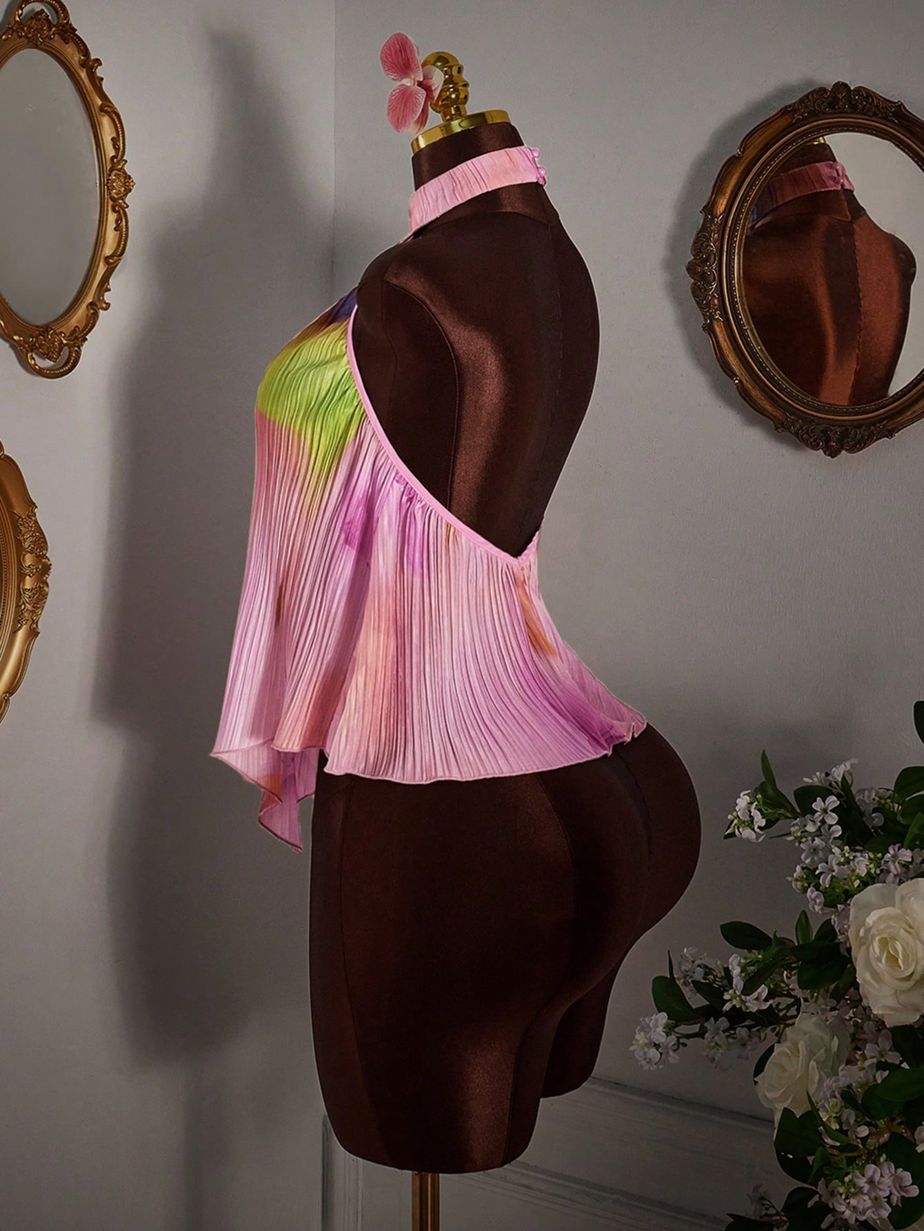 Amplova Pink Pleated Asymmetric Hem Tank Top Party Vacation Summer Sexy