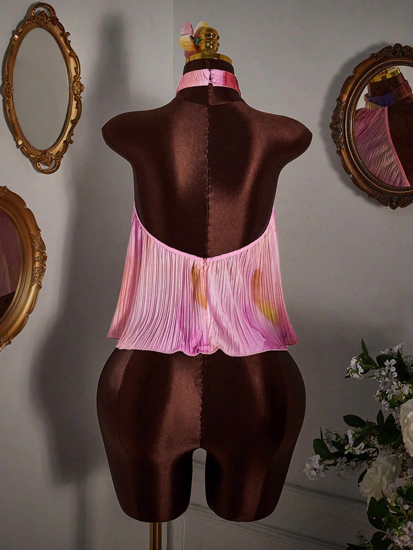 Amplova Pink Pleated Asymmetric Hem Tank Top Party Vacation Summer Sexy