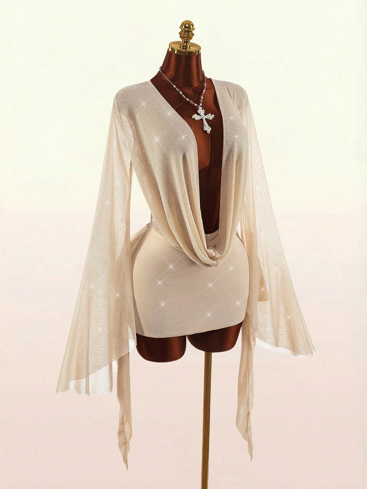 Amplova Romantic Sexy Vacation White Low-Cut Draped Neckline Flared Sleeve Bodycon Fitted Mini Dress Beach Club Night Out Autumn