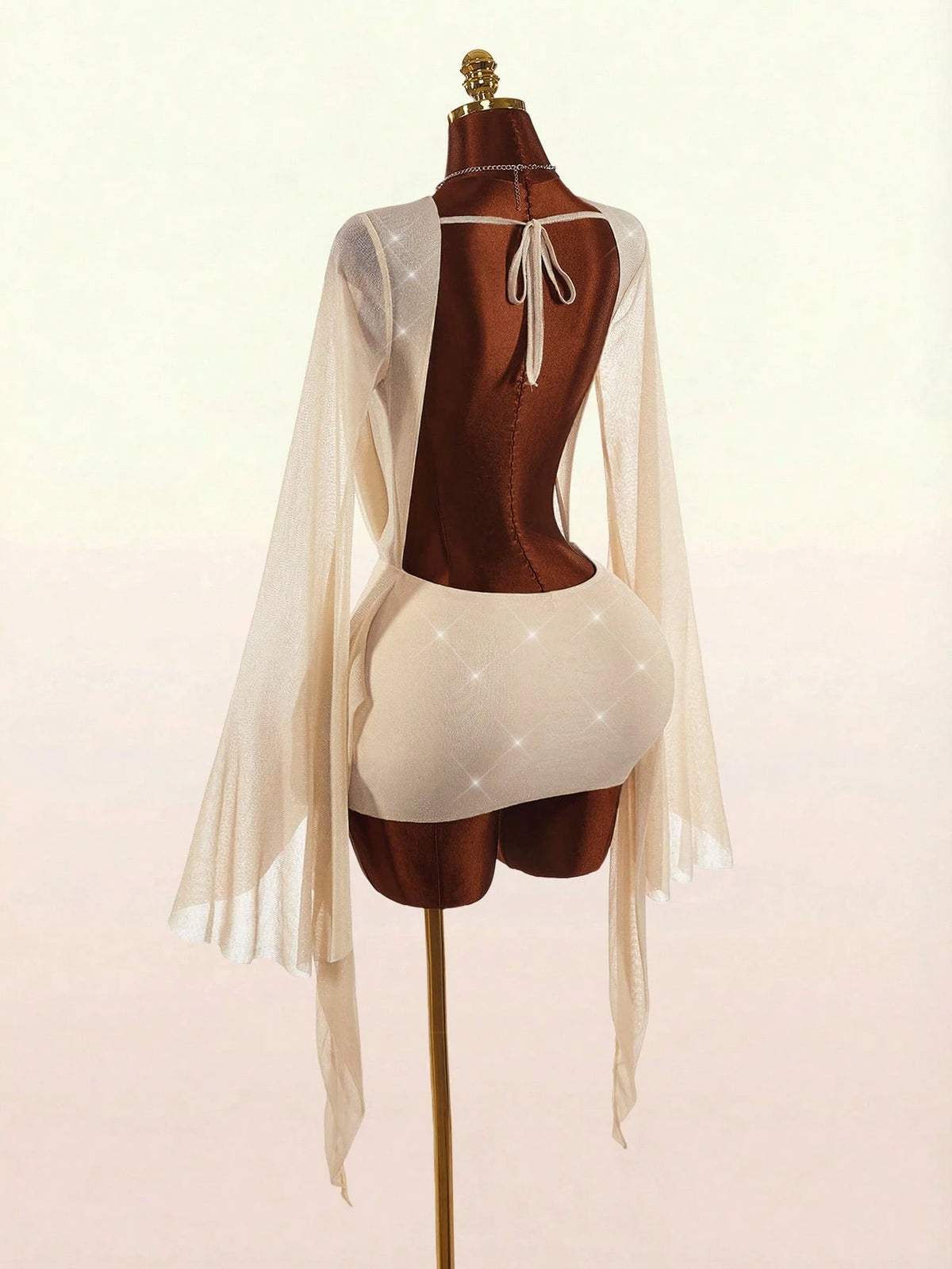 Amplova Romantic Sexy Vacation White Low-Cut Draped Neckline Flared Sleeve Bodycon Fitted Mini Dress Beach Club Night Out Autumn