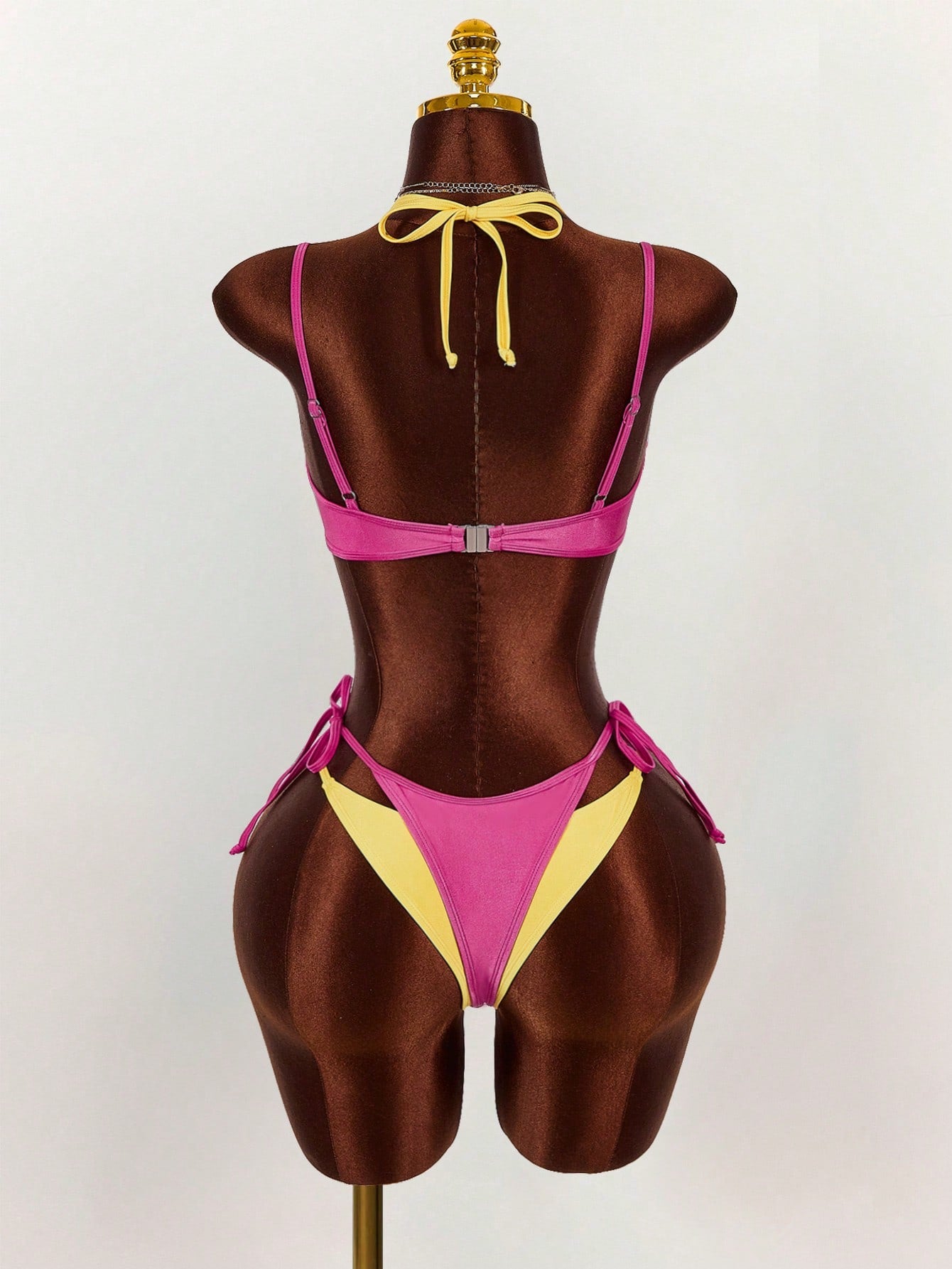 Amplova Women's Bikini Set, 2 In 1, Magenta And Yellow Contrast Color, Sexy And Stylish, Suitable For Beach Vacation