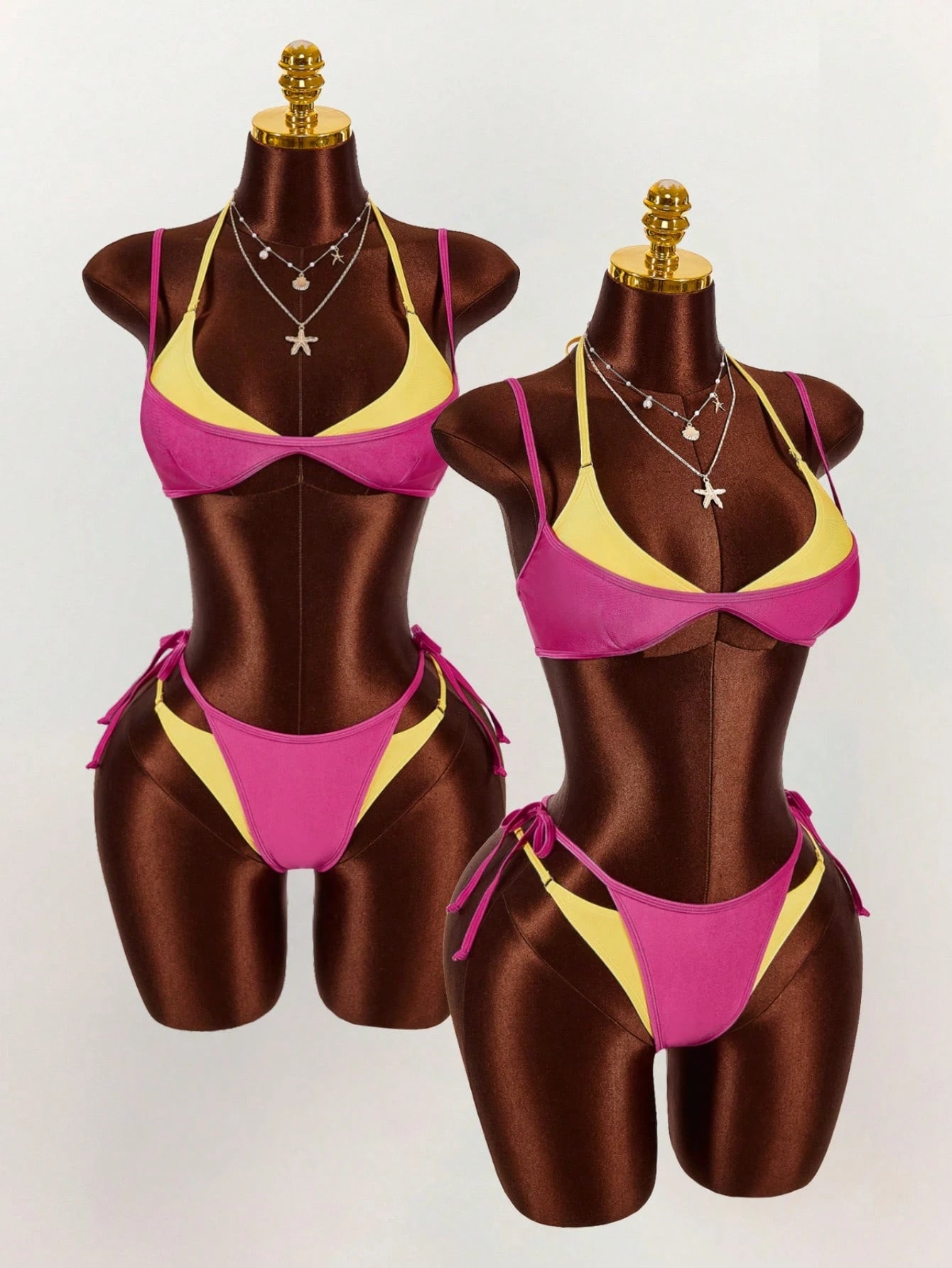 Amplova Women's Bikini Set, 2 In 1, Magenta And Yellow Contrast Color, Sexy And Stylish, Suitable For Beach Vacation