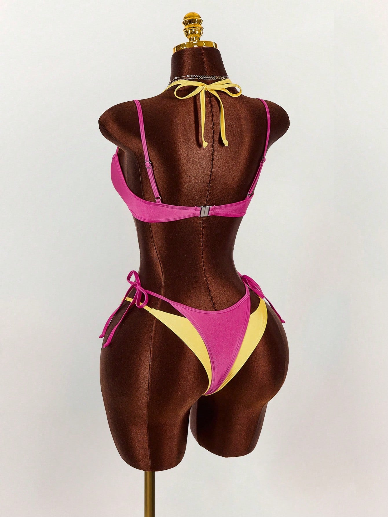 Amplova Women's Bikini Set, 2 In 1, Magenta And Yellow Contrast Color, Sexy And Stylish, Suitable For Beach Vacation