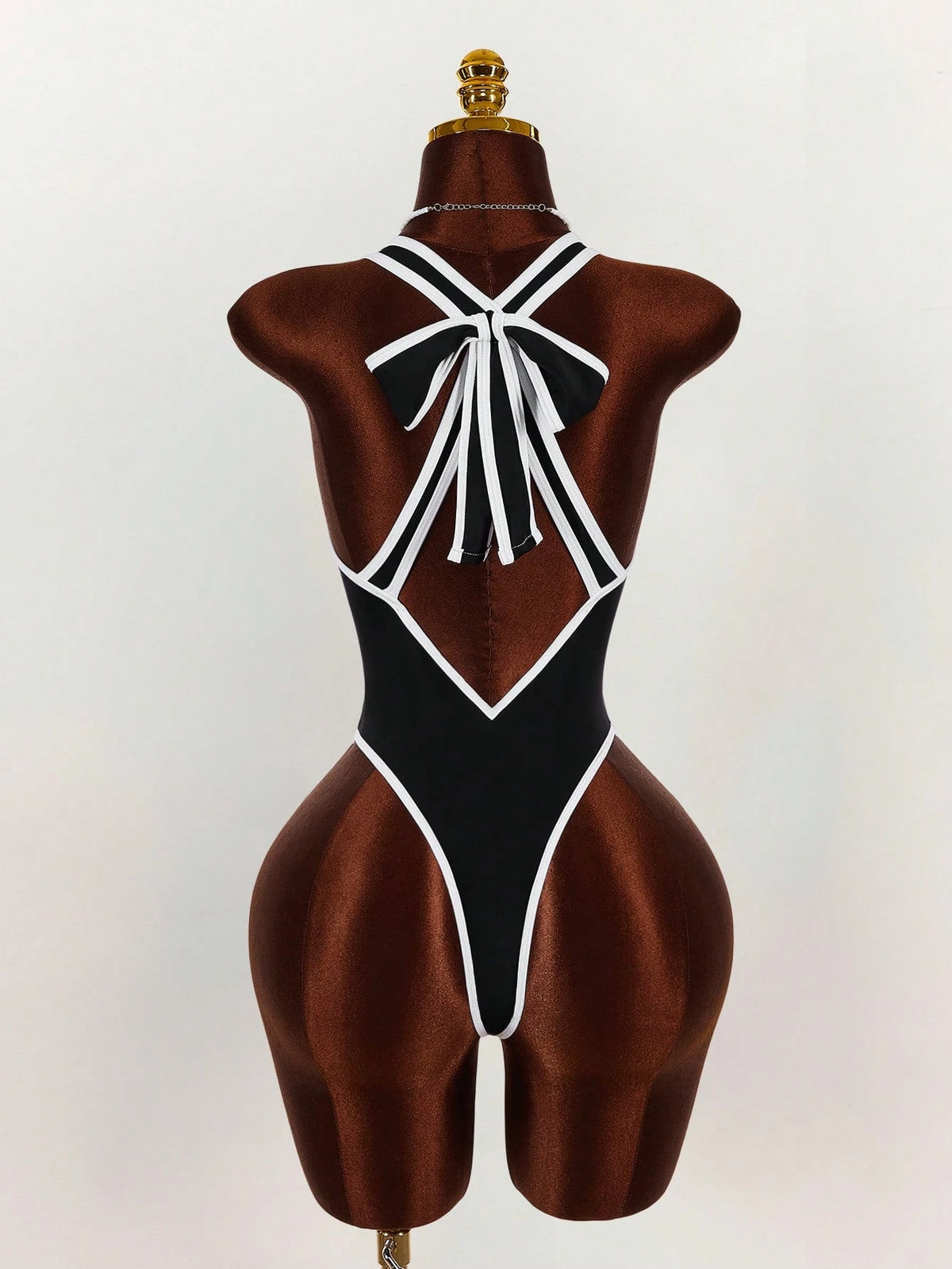 Amplova Women's Sexy Monochrome One Piece Swimsuit, Deep V-Neck Backless Bowknot Design, Sophisticated Look Suitable For Valentine's Day