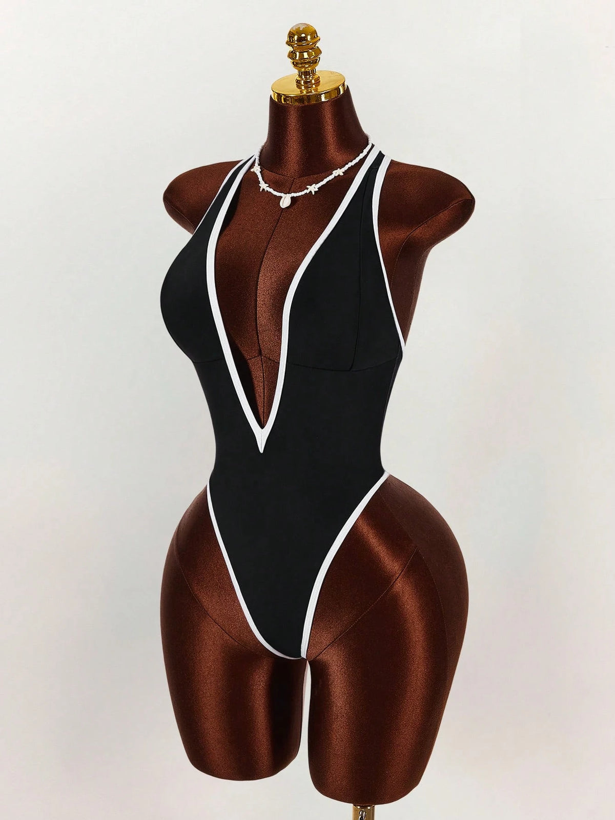 Amplova Women's Sexy Monochrome One Piece Swimsuit, Deep V-Neck Backless Bowknot Design, Sophisticated Look Suitable For Valentine's Day