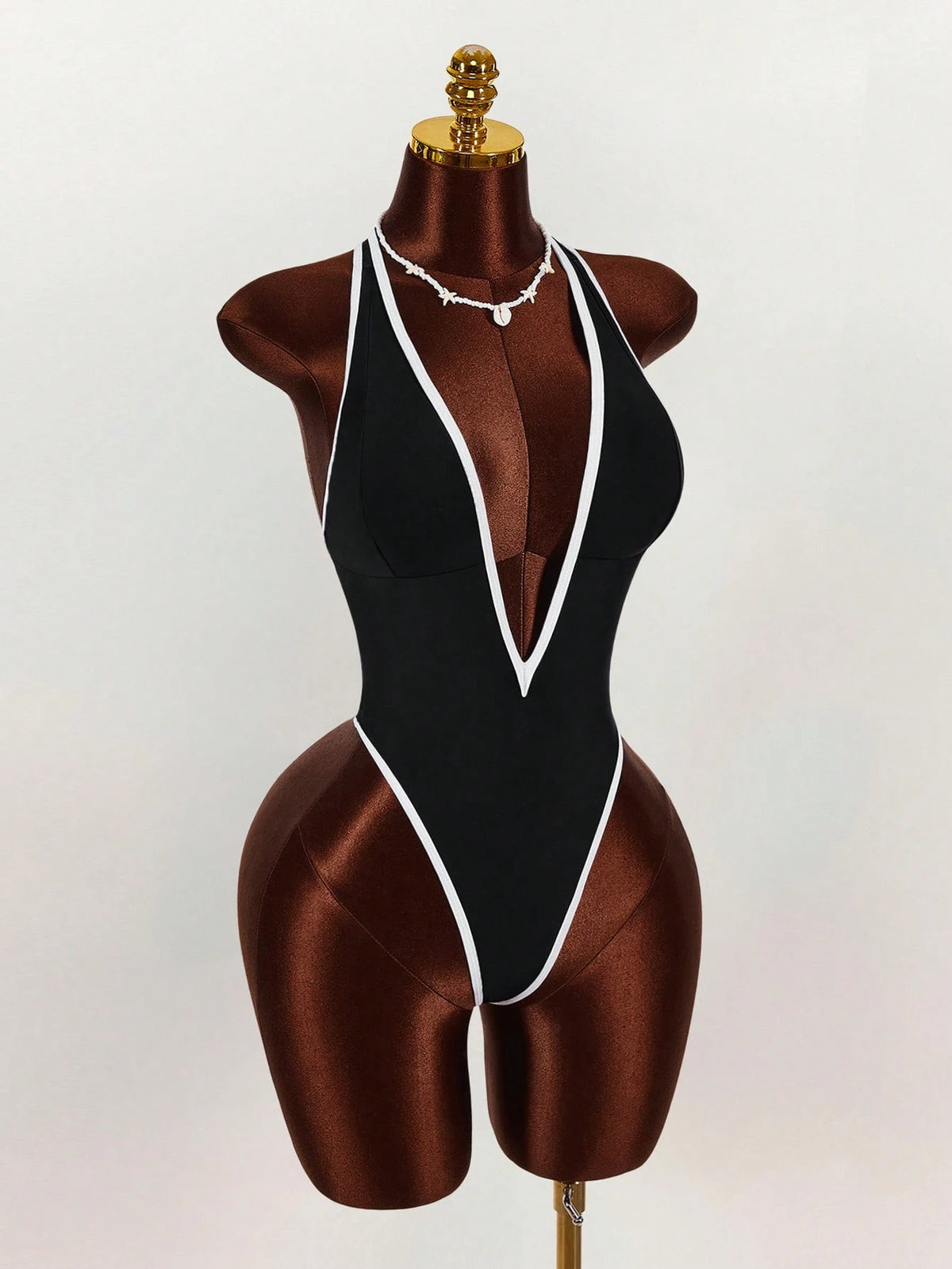 Amplova Women's Sexy Monochrome One Piece Swimsuit, Deep V-Neck Backless Bowknot Design, Sophisticated Look Suitable For Valentine's Day