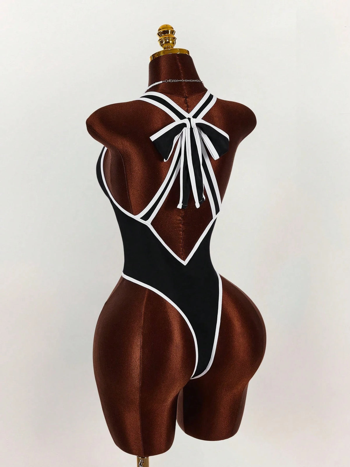 Amplova Women's Sexy Monochrome One Piece Swimsuit, Deep V-Neck Backless Bowknot Design, Sophisticated Look Suitable For Valentine's Day