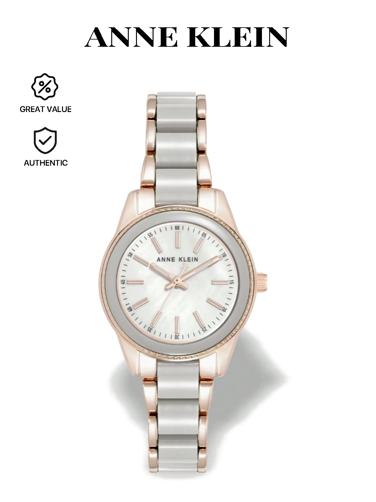 Anne Klein Rose Gold Tone Link Bracelet Women's Watch Crystal Bezel Dainty #AK/3212TPRG Quartz Movement Daily Watches For Women Stainless Steel Watch Jewelry
