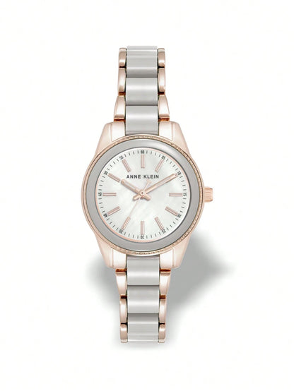 Anne Klein Rose Gold Tone Link Bracelet Women's Watch Crystal Bezel Dainty #AK/3212TPRG Quartz Movement Daily Watches For Women Stainless Steel Watch Jewelry