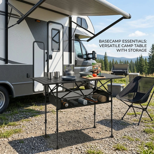 Aoran Adjustable Height Outdoor Folding Table, Portable Camping Table, Folding Picnic Table, Reinforced Stable Structure, Outdoor BBQ Table, Multi-Functional Travel Table, Beach Table, Camping Gear, O