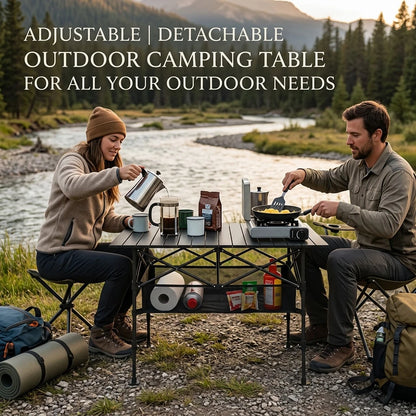 Aoran Adjustable Height Outdoor Folding Table, Portable Camping Table, Folding Picnic Table, Reinforced Stable Structure, Outdoor BBQ Table, Multi-Functional Travel Table, Beach Table, Camping Gear, O
