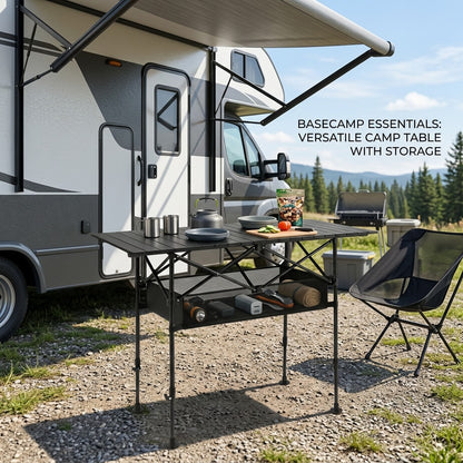 Aoran Adjustable Height Outdoor Folding Table, Portable Camping Table, Folding Picnic Table, Reinforced Stable Structure, Outdoor BBQ Table, Multi-Functional Travel Table, Beach Table, Camping Gear, O