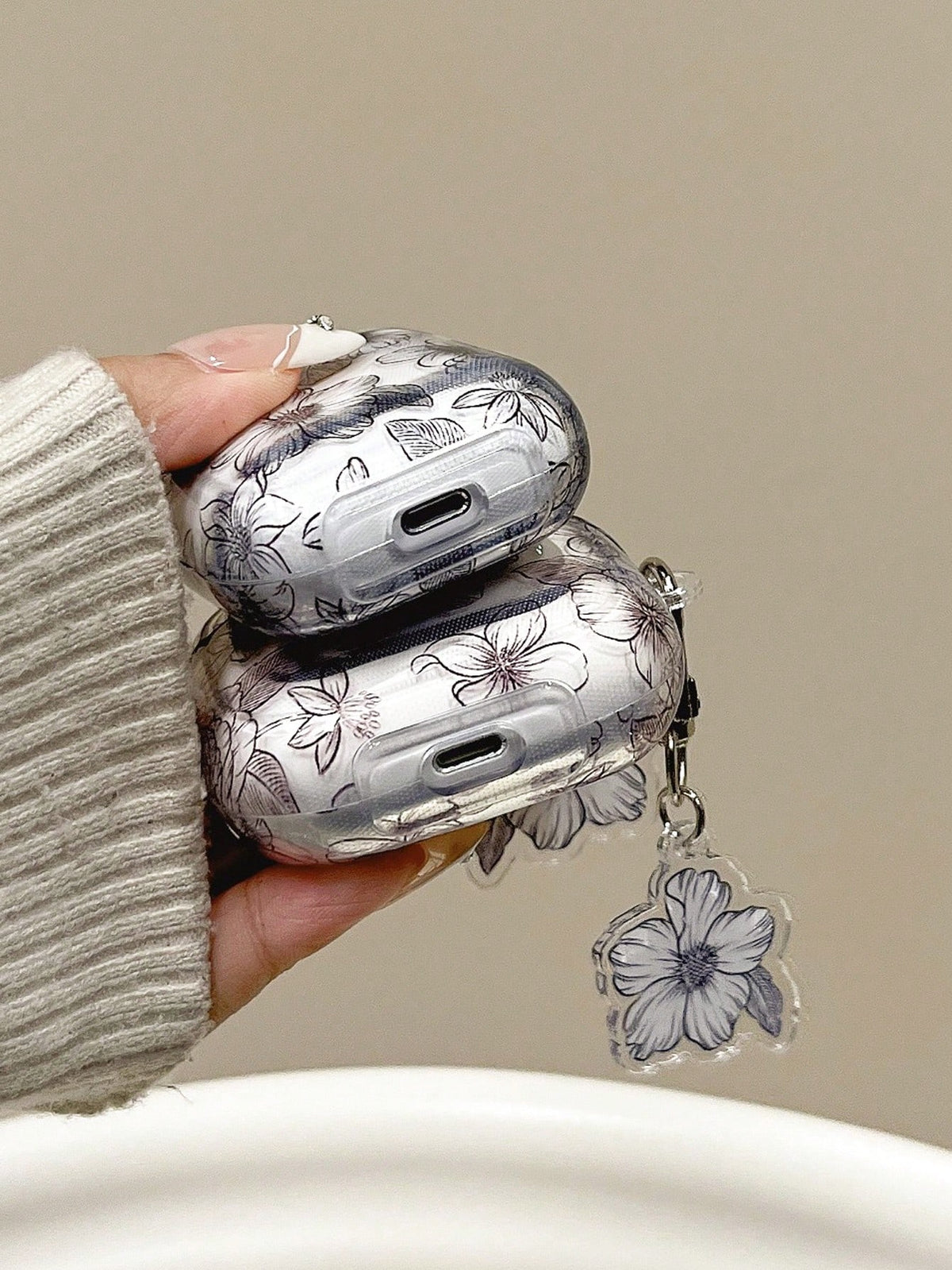 Apple Floral Print Clear Earphone Case Compatible With Airpods1/2 AirPods Pro