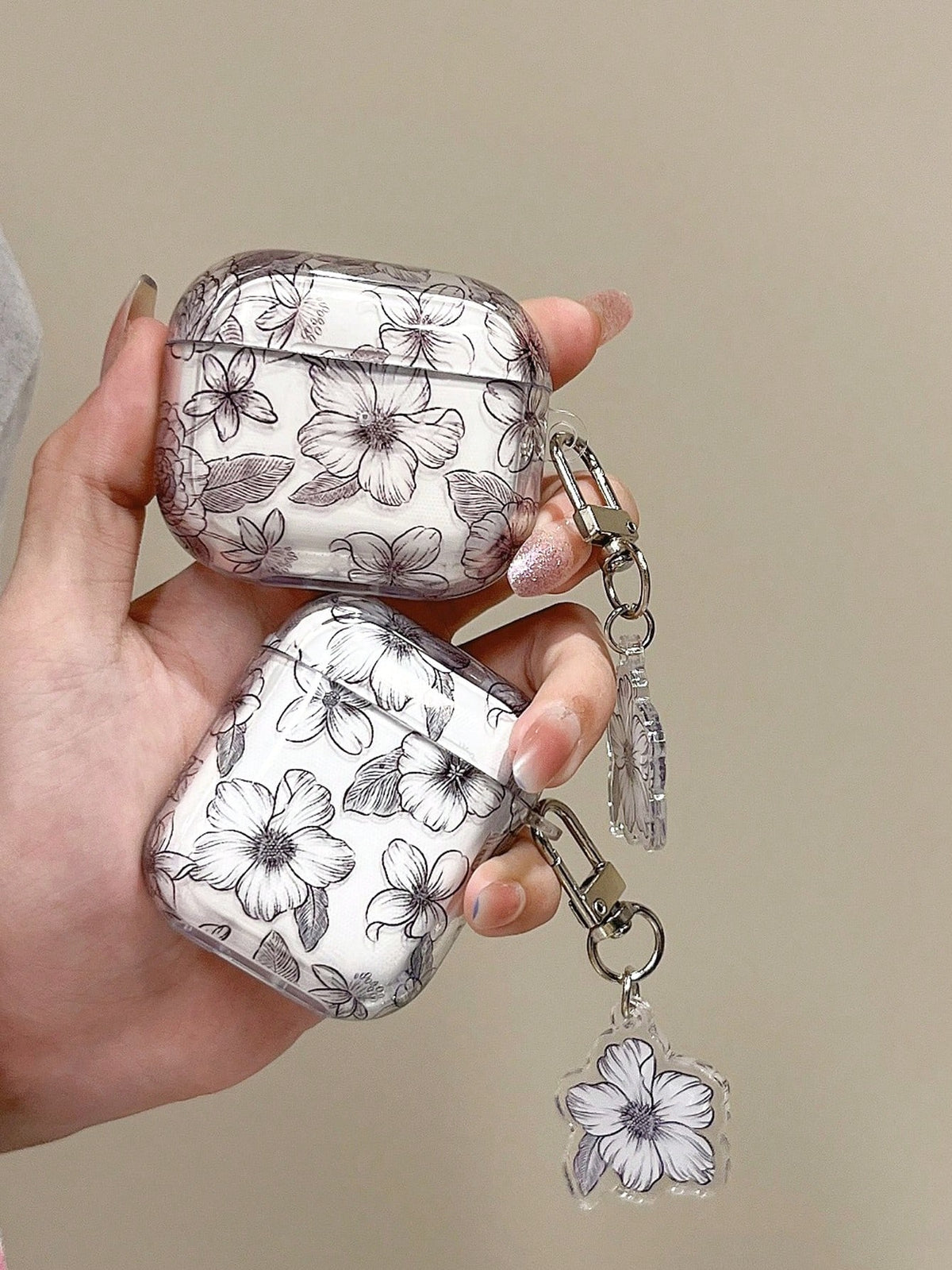 Apple Floral Print Clear Earphone Case Compatible With Airpods1/2 AirPods Pro