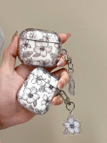Apple Floral Print Clear Earphone Case Compatible With Airpods1/2 AirPods Pro