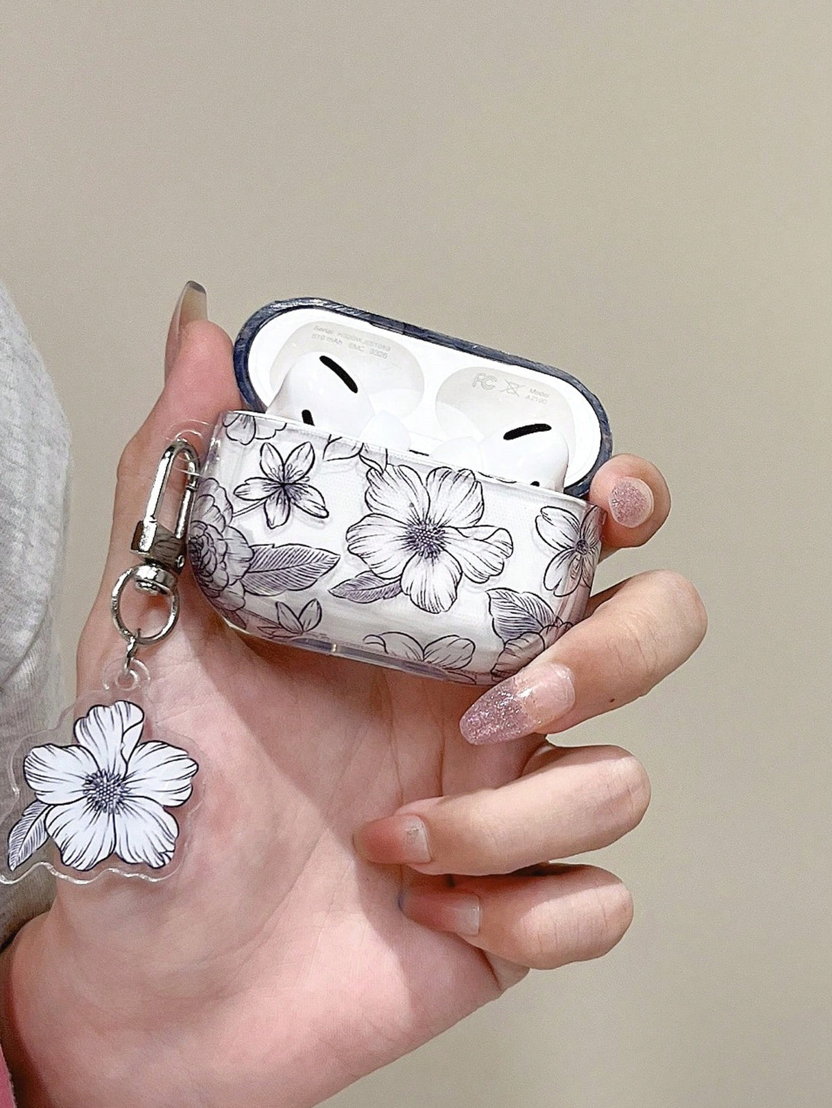 Apple Floral Print Clear Earphone Case Compatible With Airpods1/2 AirPods Pro
