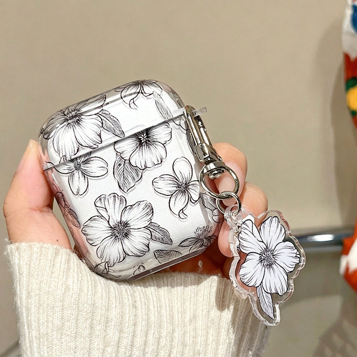 Apple Floral Print Clear Earphone Case Compatible With Airpods1/2 AirPods Pro