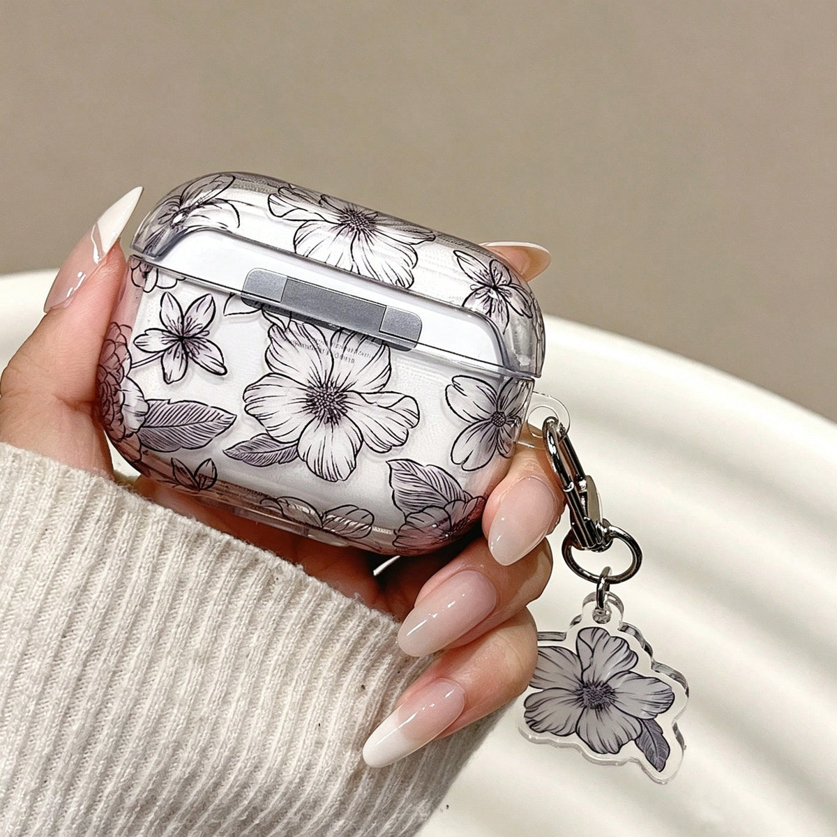 Apple Floral Print Clear Earphone Case Compatible With Airpods1/2 AirPods Pro