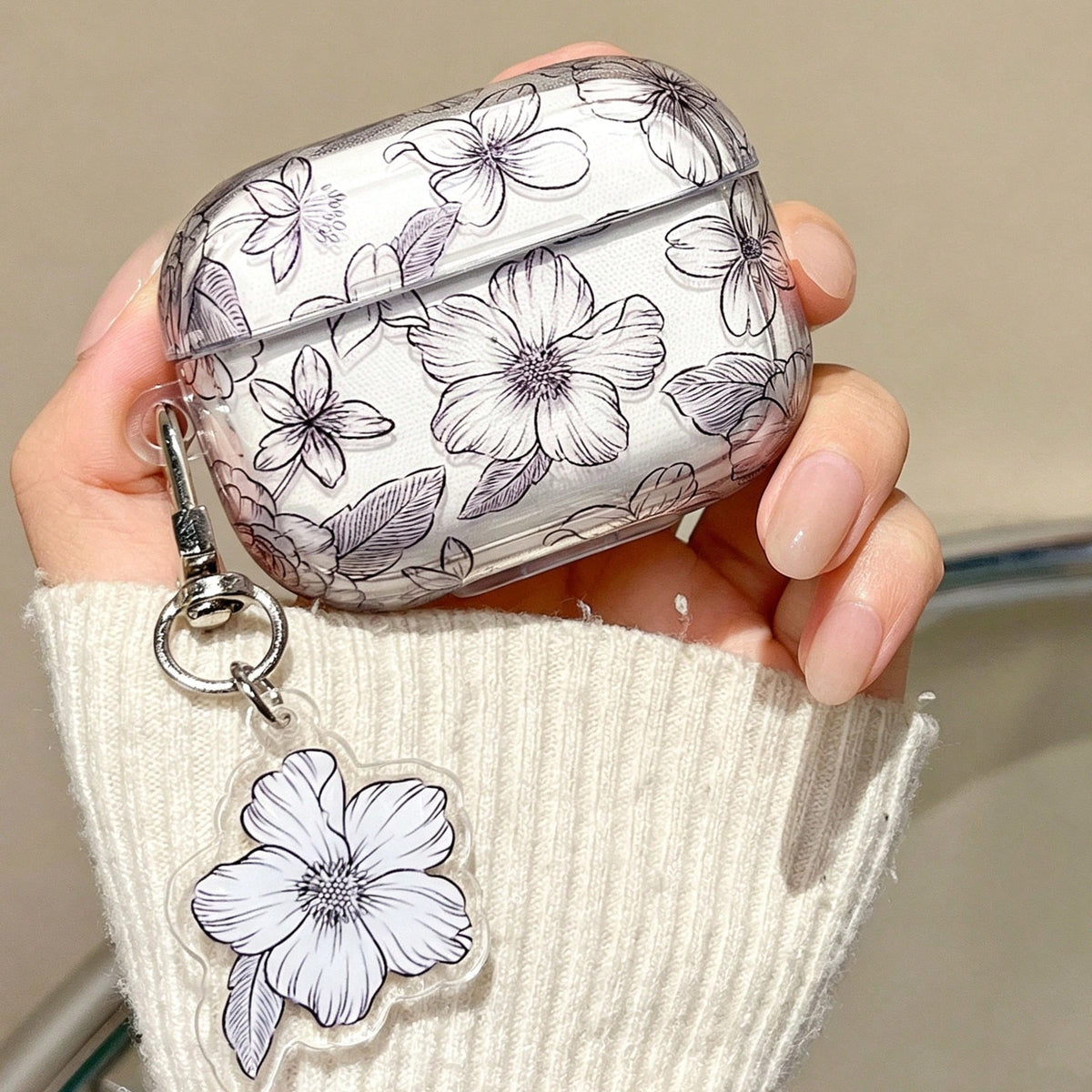 Apple Floral Print Clear Earphone Case Compatible With Airpods1/2 AirPods Pro