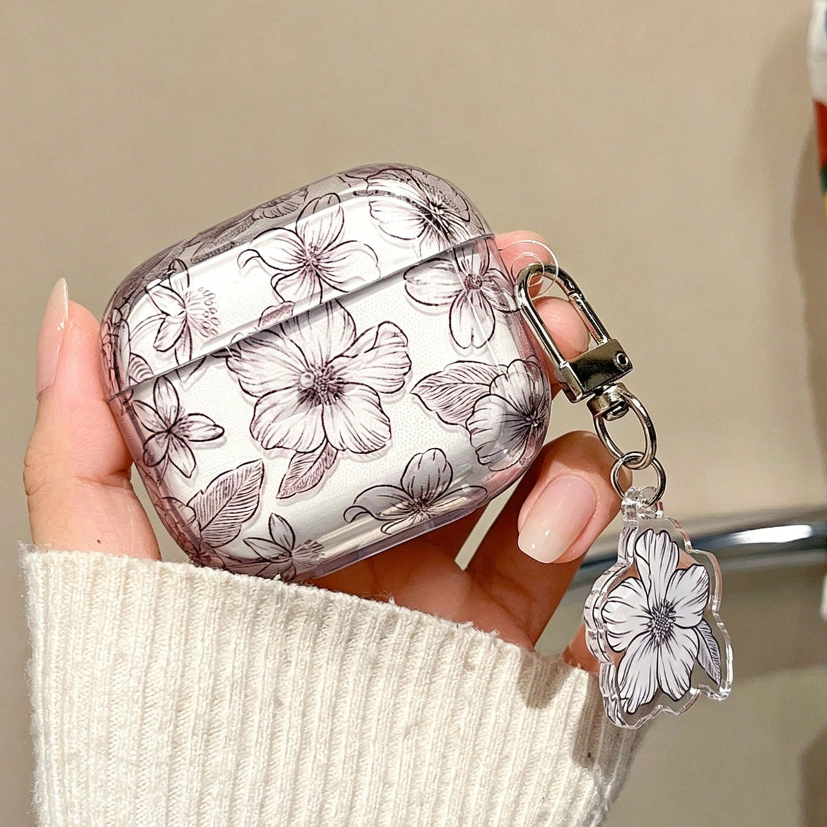 Apple Floral Print Clear Earphone Case Compatible With Airpods1/2 AirPods Pro