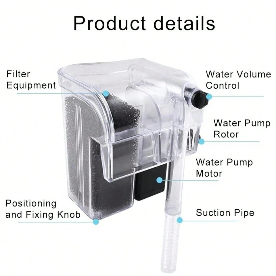 Aquarium Waterfall Filter Pump Fish Tank Hang External Oxygen Pump Water Filter,Fish Tank Small Filter Aquarium Hang On Filter Small Aquarium Filter,Small Submersible Hanging Fish Tank