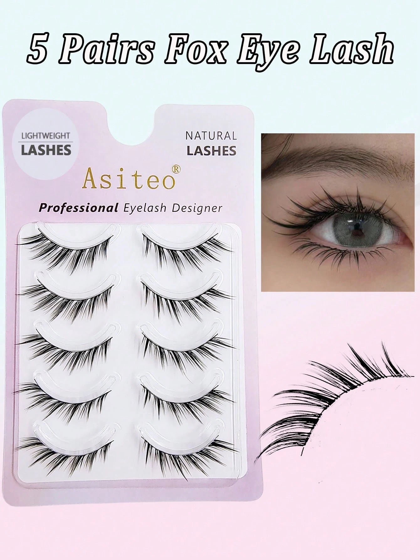 Asiteo 5 Pairs Cartoon Cat Eye & Fox Eye Faux Mink Fur False Eyelashes, Sexy Eyelash Extension Makeup