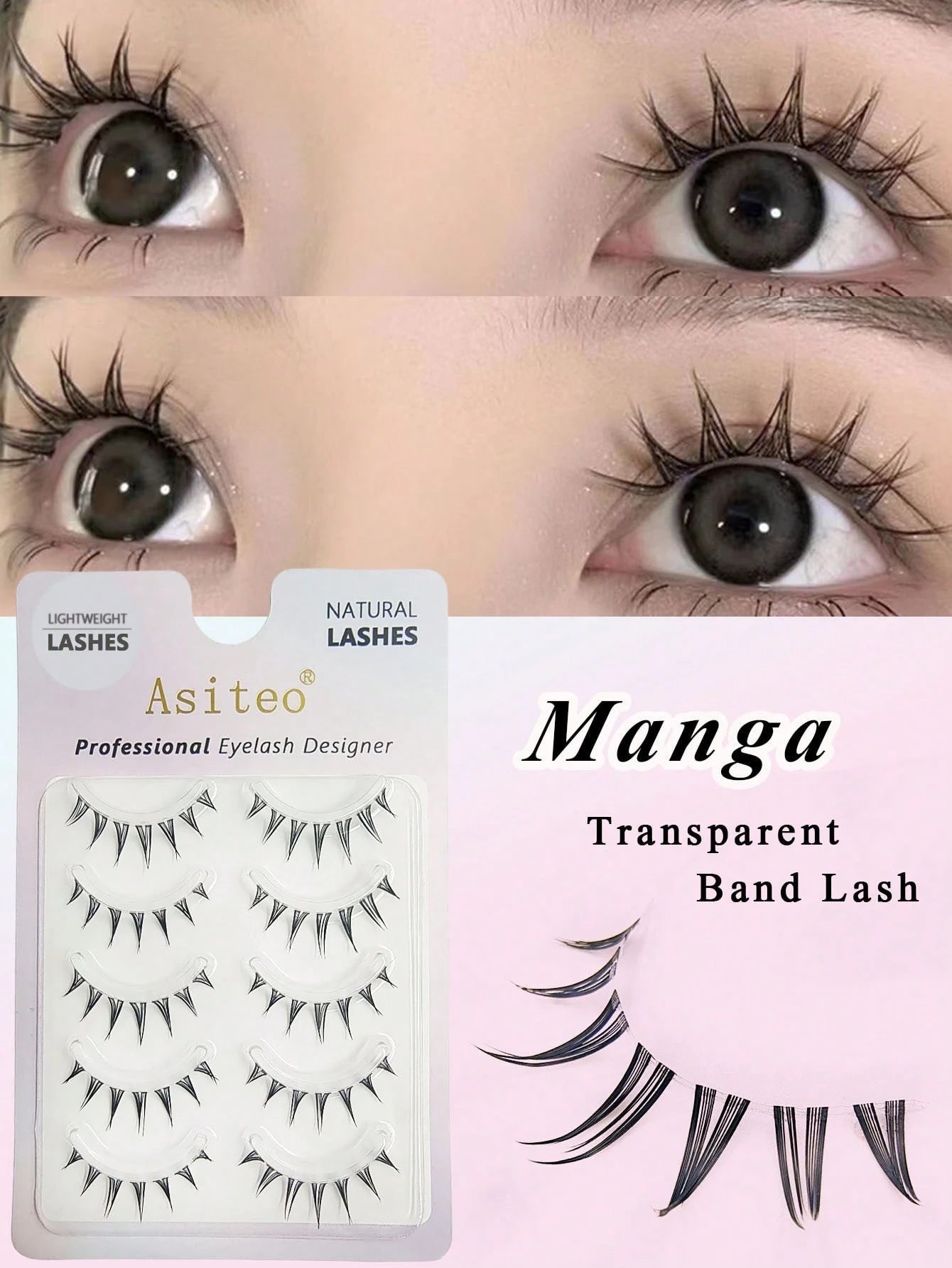 Asiteo 5 Pairs Cartoon Cat Eye & Fox Eye Faux Mink Fur False Eyelashes, Sexy Eyelash Extension Makeup