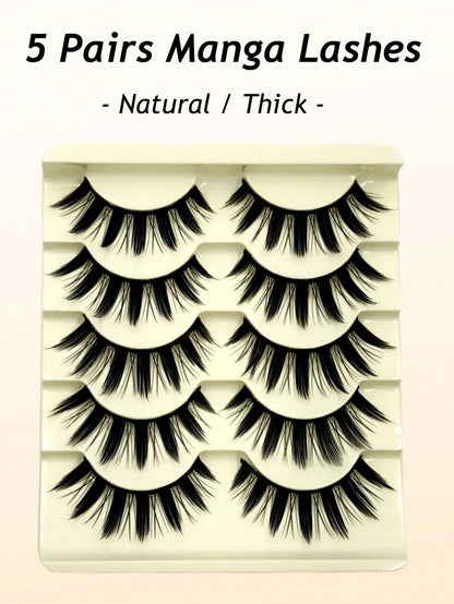 Asiteo 5 Pairs Cartoon Style Thick Natural Long Cosplay Makeup Cross-Eyed Effect Dramatic Full Strip False Eyelashes