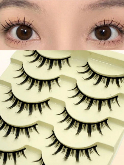 Asiteo 5 Pairs Cartoon Style Thick Natural Long Cosplay Makeup Cross-Eyed Effect Dramatic Full Strip False Eyelashes